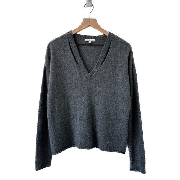 Minnie Rose Grey Cashmere Sweater V-Neck Cutout Size M - Picture 1 of 11